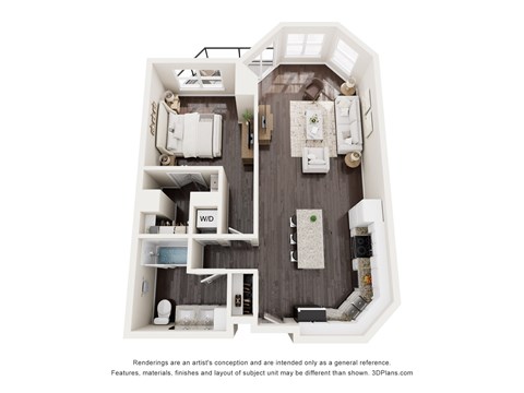 Floor plan for 1 bed, 1 bath, 872 sqft